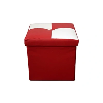 Image de Rebecca Mobili Pouf Faux Cuir, Puff Recipient, Repose Pieds, Boite de Rangement Carre Blanc Rouge, Salon Chambre Dimensions: 30 x cm (HxLxL) Art. RE4259