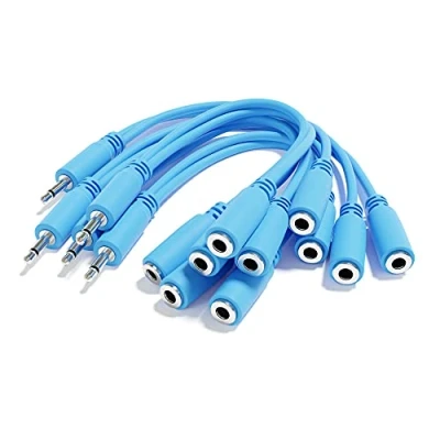 Image de ExcelValley 5 Pack Câbles Divisé Y Mono Patch TS 3,5mm 1/8&quot; Eurorack Synth Synthétiseur [Bleu]