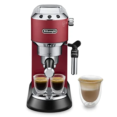 Image de De&#039;Longhi Dedica Style EC685.R, Machine à Café Pompe en Acier Inoxydable Pour Moulu ou Dosettes, Espresso et Cappuccino, Réservoir de 1,3L, Système Anti goutte, Rouge