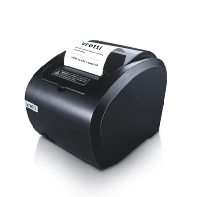 Image de vretti Imprimante de Reçus Thermique 80mm, POS Ticket Caisse, Cuisine Supermarché avec Support Coupe Automatique pour Windows/Mac/Linux, Command ESC/POS,USB+LAN+Serial