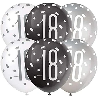 Image de Ballons 18 ans Glitz Black Silver 6 morceaux