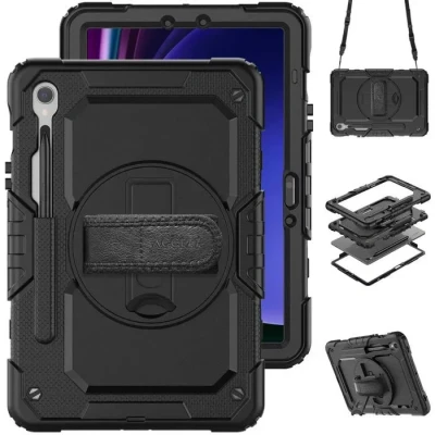 Image de Coque arrière robuste avec bandoulière Samsung Galaxy Tab S9 FE ACCEZZ Noir Synthétique 7 pouces