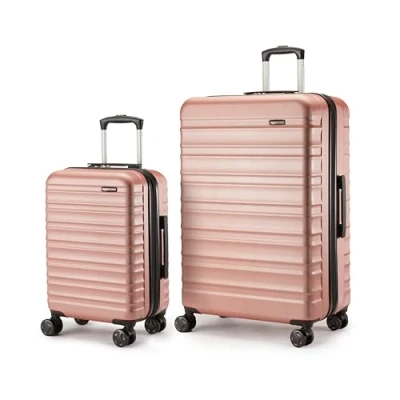Image de Amazon Basics Lot de 2 valises Rigides et Extensibles (55, 78 cm), Coque en ABS Anti rayures, 4 Roulettes Pivotantes, Or Rosé