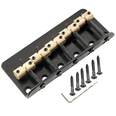 Image de Musiclily Pro 18mm Classique Standard Top loading Chevalet Basse 5 Cordes Pontets Laiton Plaque Acier pour Precision/Jass Bass, Noir