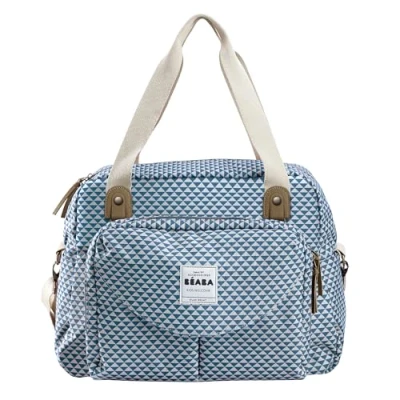Image de BÉABA, Sac à Langer Genève II, Modulable, Grande contenance, Rangements multiples, Pochette avant amovible, Matelas langer, repas isotherme, Système attache poussettes, Bleu
