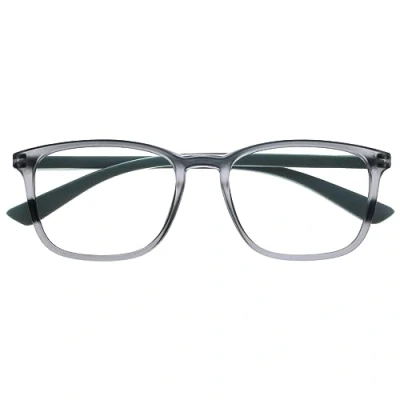 Image de OPULIZE Max Lunettes de Lecture Monture Large et Rectangulaire, Forme Classique Gris Transparent Mat avec Branches Vertes Hommes Femmes R78 7 +2,00