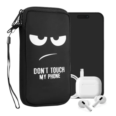 Image de kwmobile Housse de Protection pour Smartphone XL 6,7/6,8&quot; Sacoche Téléphone Portable en Néoprène Don&#039;t Touch My Phone Blanc Noir