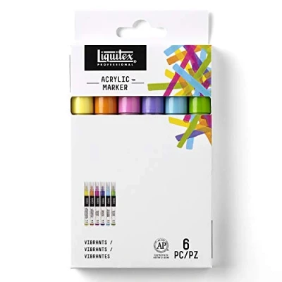Image de Liquitex 993438 Set 6 Paint Marker Vibrant Pointe Fine, Résine Acrylique, 2mm