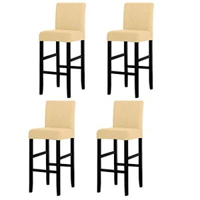 Image de LANSHENG Housses de Chaise Bar, Housse Lavable Extensible et Amovible pour Salle à Manger pivotante Courte arrière Tabouret Bar (Crème,4 Pcs)