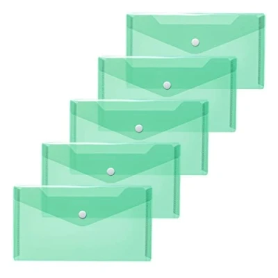 Image de HERMA 20034 Lot de 5 pochettes transparentes en polypropylène avec bouton pression pour l&#039;école, l&#039;université, le bureau, les enveloppes Vert 22 x 12 cm