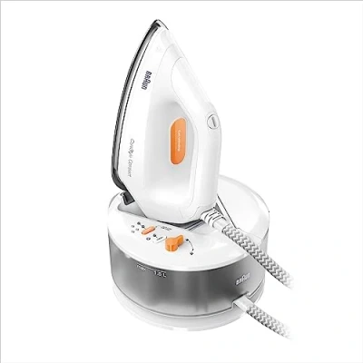 Image de Braun CareStyle Compact IS 2132 Centrale vapeur Fer à repasser avec semelle FreeGlide 3D verticale 2400 W, Pression de pompe 5,5 bar, Effet 400 g/min, Grand réservoir d&#039;eau 1,5 l, Blanc