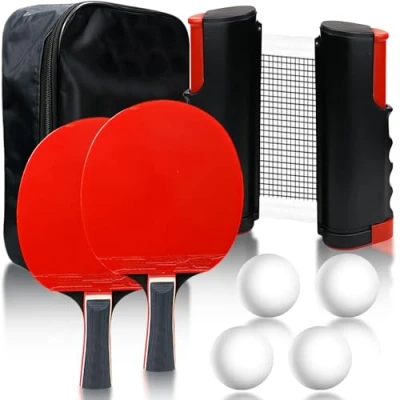 Image de Sporgo Ensemble de raquettes tennis table avec filet mobile extensible, 2 table, 4 balles et 1 sac, kit professionnel pour