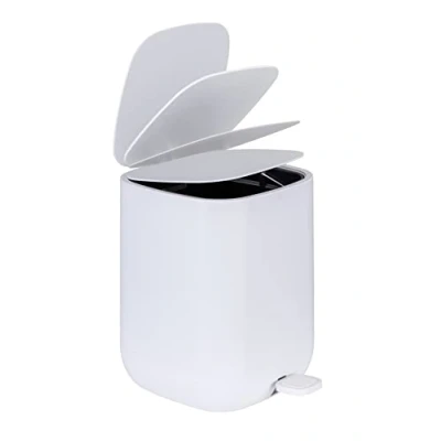 Image de WENKO Poubelle à pédale Design Davos, Fermeture avec Frein de Chute Easy Close, Petite Salle Bain capacité 6,5L, Plastique Exempt BPA, 23,5x26 x 27,5 cm, Blanc Mat