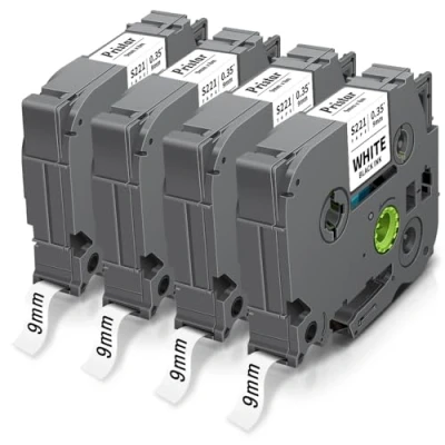 Image de 4X Pristar 9mm Compatible pour Brother TZe S221 TZeS221 TZ Stronger Adhésif Puissant Noir sur Blanc PT H100LB E110 H107B H100R D210 H200 H110 P710bt D400 1000