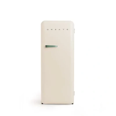Image de CREATE / RETRO FRIDGE 150 SAGE/Réfrigérateur blanc cassé avec poignée vert sauge et congélateur 281L 102W, faible consommation, cm, 3 étagères, régulateur de température, 60x60x150 cm