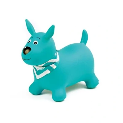 Image de Ludi Chien Sauteur Bleu 58x27x48 cm Jouet Dynamique en PVC avec Poignées Ergonomiques et Bandana Personnalisable pour Intérieur Extérieur Inclut Système de Gonflage Dès 10 Mois