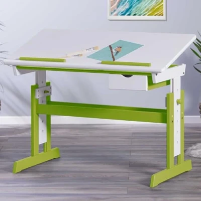 Image de Inter Link Bureau réglable en hauteur pour enfants écoliers Inclinaison Support livres Bois massif laqué Blanc Applications Vert /