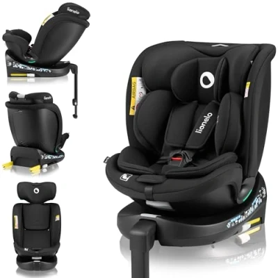 Image de LIONELO NAVY i Size 360o Siège auto pivotant pour enfants 40150 cm, groupe 0+1 2 3, installation ISOFIX à l’avant et l’arrière support stabilisateur, Dri Seat (Onyx)