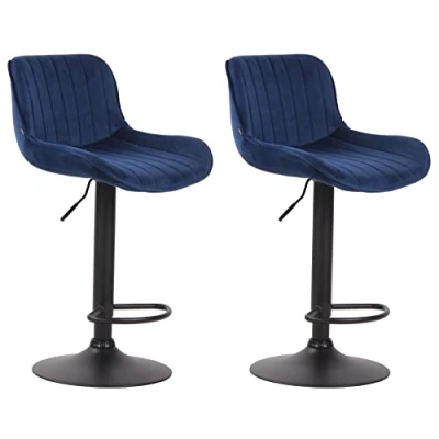 Image de CLP Lot De 2 Tabourets Bar Lentini en Velours I Chaise Haute Bistrot avec Repose Pieds Hauteur Réglable Pivotant, Couleur:Bleu, Couleur du Cadre:Noir