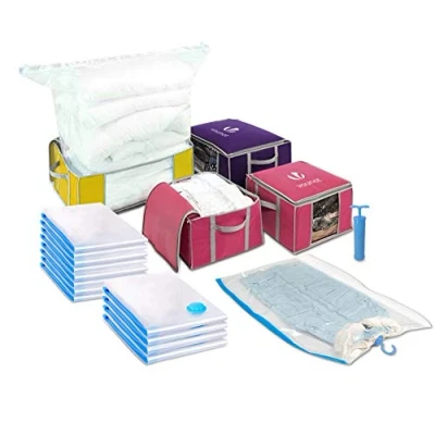 Image de VOUNOT Lot de 22 Sacs Rangement sous Vide 17 4 Housses 1 Pompe Grande Capacité Multifonction, Coffre Duvet et Couettes Multicolore