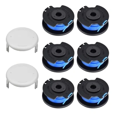 Image de CHIHOLEN 6 Bobine Fil Coupe Bordure Compatible avec Ryobi RAC124 AC14RL3A,Bobine de Rechange Convient pour One+ 18V 24V 40V,Ø1,65mm 3,4m,avec Capuchon AC14HCA(6 Bobine+2 Couvercle)