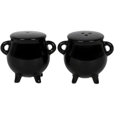 Image de Ensemble salière et poivrière en forme de chaudron noir avec coffret cadeau