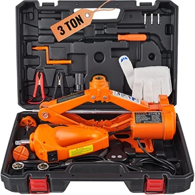 Image de VEVOR Cric Losange 3 T 12 V DC Électrique à Ciseaux Levée 130 370 mm 170 420 de Levage avec Clé Chocs Manivelle Coffret Kit Réparation Voiture Dépannage Routière SUV Berline Pick up