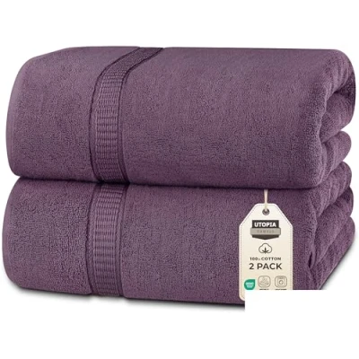 Image de Utopia Towels Luxueux Drap de Bain géant 2 pièces, 100% Coton filé à Anneaux, très Absorbant et séchage Rapide, Serviette Bain/Serviette Sauna, Super Douce (90 x 180 cm, Prune)
