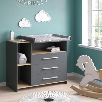Image de Vicco Commode à Langer Oskar, Anthracite/chêne doré, 113x93cm avec 3 tiroirs