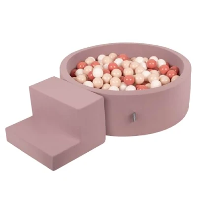 Image de KiddyMoon Aire De Jeux en Mousse avec Rond Piscine À Balles (100 Balles) Fosses Boules pour Enfants Jouets Parcours Obstacles, Bruyère: Beige Pastel/Saumon/Blanc