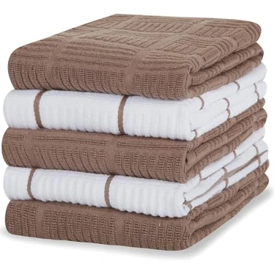 Image de Sticky Toffee Lot de 5 Serviettes Cuisine absorbants 100% Coton 40,6 x 71 cm Brun Clair Idéal pour Bar et