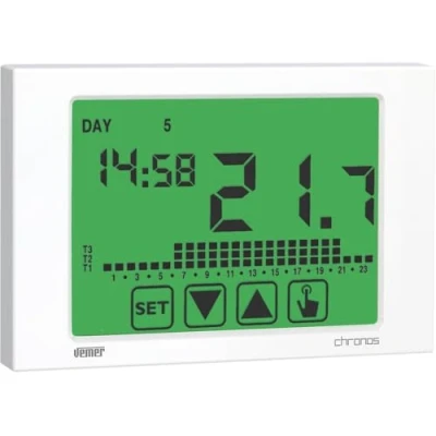 Image de VEMER VE453700 Chronos Thermostat Mural à écran Tactile avec Affichage LCD et Alimentation 230V, Blanc