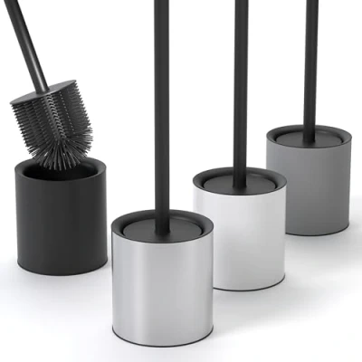 Image de SAVEGA Brosse WC antibactérienne en silicone et acier inoxydable avec porte élégant design protection anti éclaboussures (argentée)