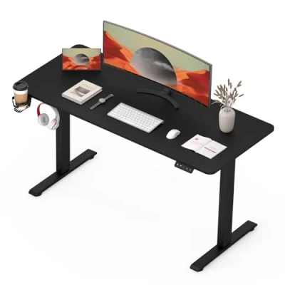 Image de SANODESK Bureau Assis Debout Électrique 110x60 cm Réglable en Hauteur avec Système Anti Collision, Panneau Clavier Contrôle à Fonctions Mémoires(Cadre Noir+Plateau Noir)