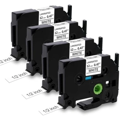 Image de MarkField 4x TZ 0.47 12mm Ruban Compatible pour Brother P touch TZe 231 TZ231 Noir sur Blanc Laminé Cassette avec H105 H110 H107B H200 H100LB P300BT P710BT Cube E110 D200