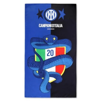 Image de Inter Serviette de Plage Scudetto, Champions d&#039;Italie 23/24, deuxième étoile, 20 Biscione, Serviette, Produit Officiel, 86 x 155 cm