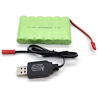 Image de YUNIQUE GREEN CLEAN POWER Batterie Rechargeable 7.2V 2400mAh Ni MH AA pour Véhicules RC Compatible avec WLtoys K989, DJI Tello Haute Capacité, Longue Durée Câble USB Inclus, Vert