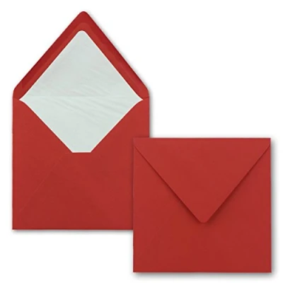 Image de Lot de 100 enveloppes carrées, 16 x cm, rouge rose, avec doublure en soie blanche, sans fenêtre et à collage humide, pour cartes d&#039;invitation au mariage anniversaire