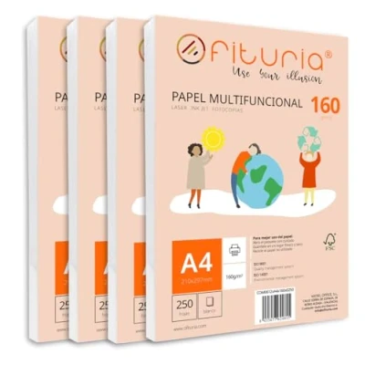 Image de Ramette de papier A4 160g avec 1000 feuilles blanches, multifonctionnel pour un usage scolaire et professionnel. Idéal imprimantes laser, à jet d’encre ou photocopieuses Ofituria