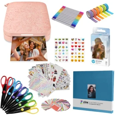 Image de HP Sprocket Imprimante Photo instantanée Portable 2x3 Pouces (Rose) Kit d&#039;album