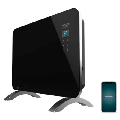 Image de Cecotec Convecteur en Verre Ready Warm 6670 Crystal Connection. Contrôle par WiFi, Thermostat Réglable , Minuterie, Pieds, Convient pour la Salle de bain (IP24), Silencieux, 1000 W.