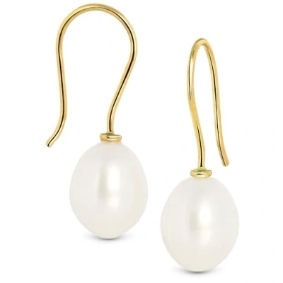 Image de Miore Boucles d&#039;Oreilles Femme Or Pendentifs en Jaune Massif 9KT 375 avec Perle d&#039;Eau Douce Ovale 8.00 8.50 mm Boucle d&#039;Oreille Pendante Ronde Piercing Doré Hypoallergénique 8x23