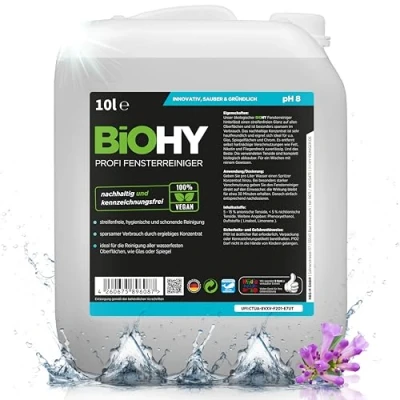 Image de BiOHY Nettoyant vitres professionnel (Bidon de 10l) Nettoyage sans Bandes des Surfaces Verre, fenêtres et miroirs (Fensterreiniger)