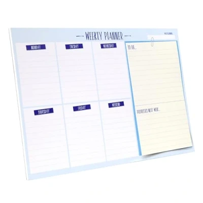 Image de SUMMIT Planificateur de bureau hebdomadaire A4, 52 pages détachables, bloc notes, planification quotidienne et calendrier