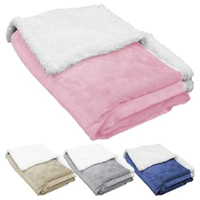 Image de Lot de 2 couvertures, plaid polaire pour Bébé 75 x 100 cm en flanelle et sherpa ultra doux Rose Monsieur