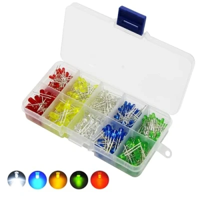 Image de AQSQWQ 200 Pièces Diodes Led, 5mm Lumière émettant, à Diode électroluminescente Ronde Basse Tension Lumières Emettant Couleur Assortie Vert/Rouge/Bleu/Jaune/Blanc
