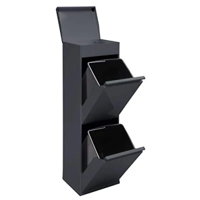 Image de ARREGUI Top CR224 B Poubelle de Recyclage Cuisine 2 Bacs 2x 17L (34L) Tri Sélectif Rangements et Plateau supérieur multifonction Meuble Seaux Sac anthracite