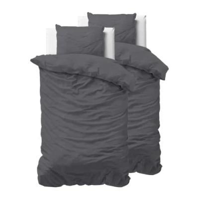 Image de Sleeptime Parure de lit 100 % coton 135 x 200 cm 4 pièces Anthracite Douce et infroissable Avec fermeture éclair Couleur unie 2 taies d&#039;oreiller 80