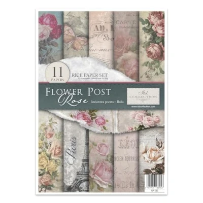 Image de ITD Collection Papier de riz créatif A4 Decoupage Rice Paper Sheet 29,7 x 21 cm Technique découpage multicolore (RP063 Flower Post Rose)