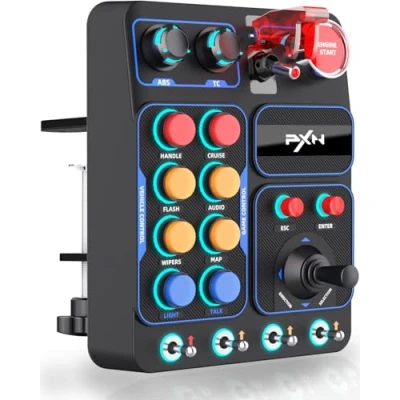 Image de PXN CB1 Boîtier de Boutons Panneau Latéral Volant, Controller Auxiliaire ETS2 pour PC +19 Assignables, RGB, USB Button Box Simulateur Camion, Course, Vol et Agricoles